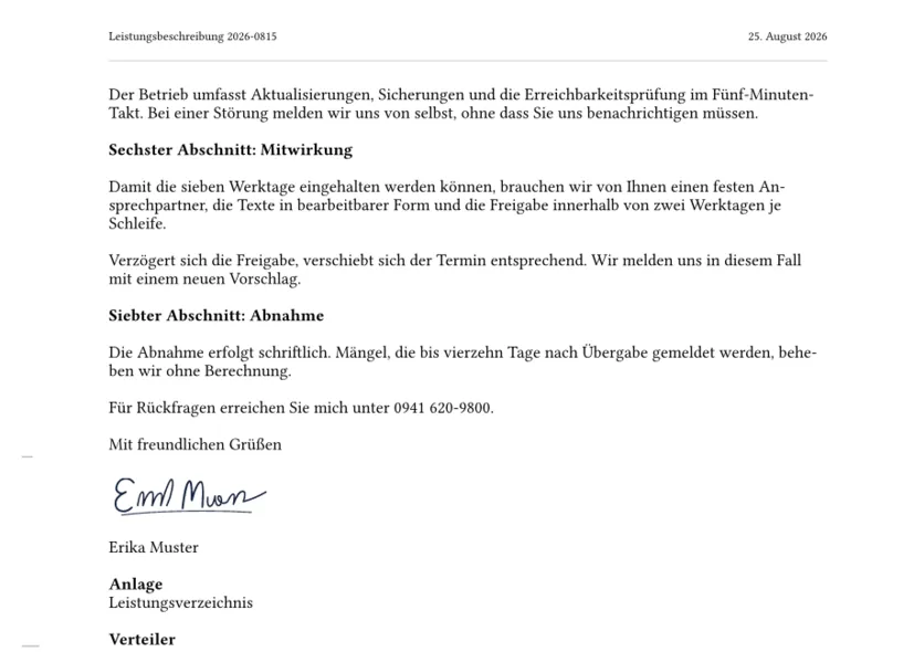 Mehrseitiger Beispielbrief mit Seitenzählung und Folgeseite